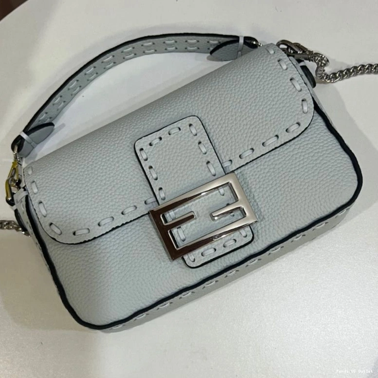 Affordable HOT Blue Mini Fendi Romano In Selleria Leather Baguette Sky Bag Cuoio 0809